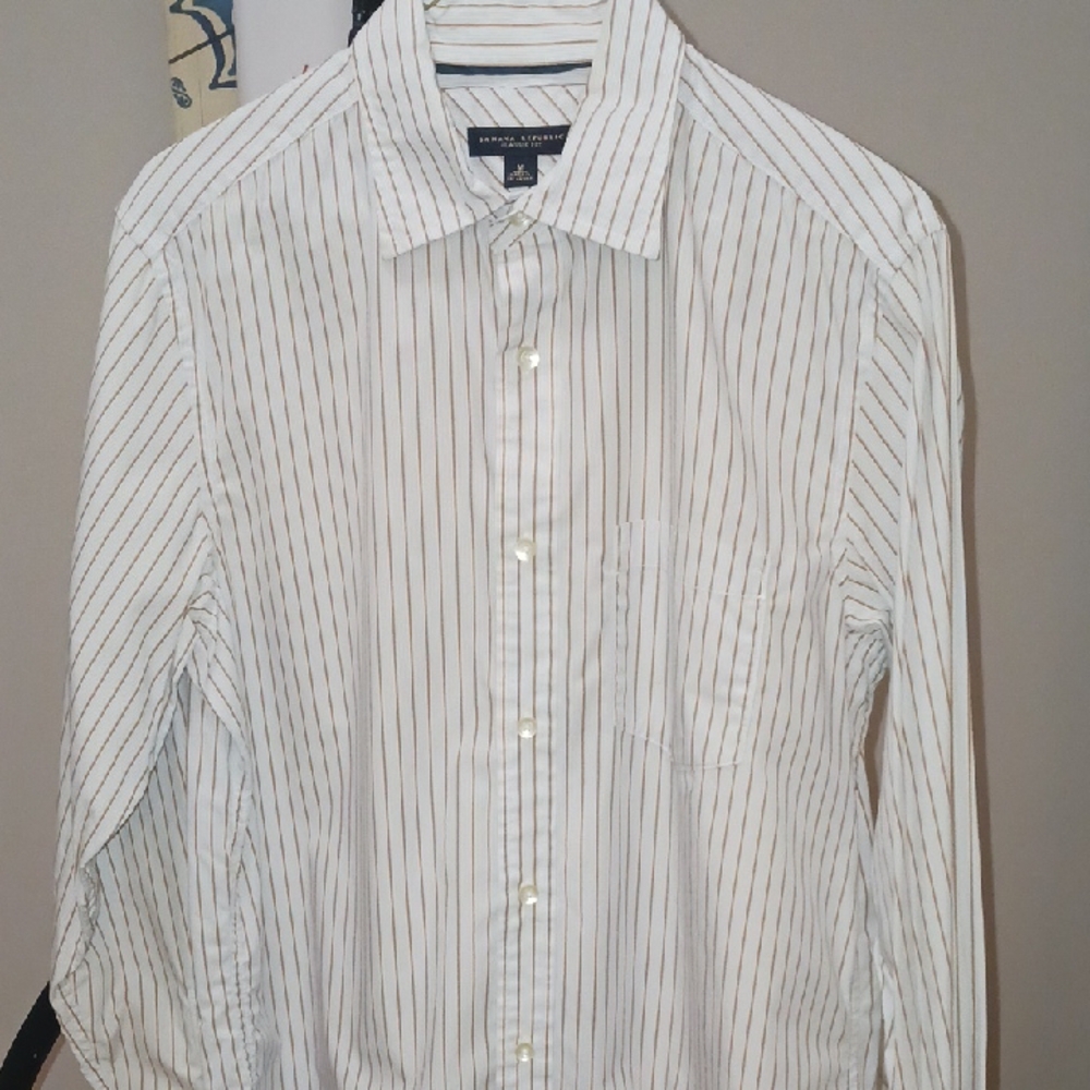Banana Republic Men's Striped Shirt - Brown and White - Picture 3 of 4